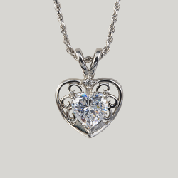 Sterling Silver Cubic Zirconia Filigree Heart  Pendant