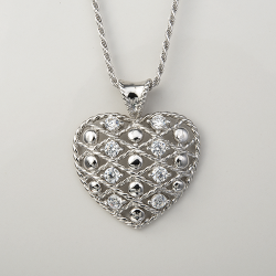 Sterling Silver Cubic Zirconia Filigree Puffed Heart Pendant