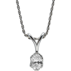 Sterling Silver Oval Cubic Zirconia Solitaire Pendant with Chain