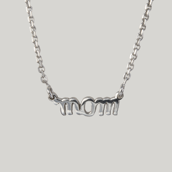 Sterling Silver Mom Script Word Necklace