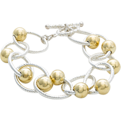 Sterling Silver Link And Gold Bead Fashion Bracelet