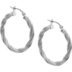 Sterling Silver Sparkling Twisted Hoop Earrings