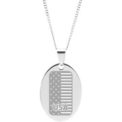 Stainless Steel Engraved USA Flag Oval Pendant Engraved With MLK Quote
