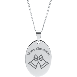 Stainless Steel Personalized Engraved Christmas Bells Oval Pendant