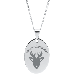 Stainless Steel Personalized Engraved Christmas Reindeer Oval Pendant