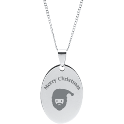 Stainless Steel Personalized Engraved Christmas Santa Oval Pendant