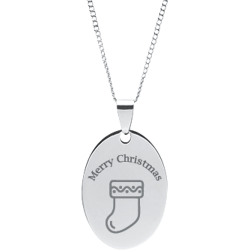 Stainless Steel Personalized Engraved Christmas Stocking Oval Pendant