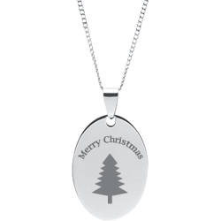 Stainless Steel Personalized Engraved Christmas Tree Oval Pendant