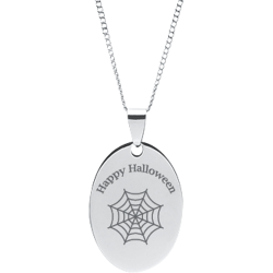 Stainless Steel Personalized Engraved Halloween Spider Web Oval Pendant