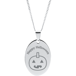 Stainless Steel Personalized Engraved Halloween Pumpkin Oval Pendant