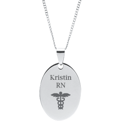 Stainless Steel Personalized Engraved Nurse Symbol And Prayer Oval Pendant with Chain