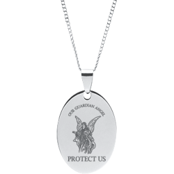 Stainless Steel Personalized Engraved Guardian Angel Oval Pendant