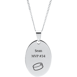 Stainless Steel Personalized Engraved Hockey Puck Oval Pendant with Chain