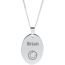 Stainless Steel Personalized Engraved Tennis Ball Oval Pendant with Chain