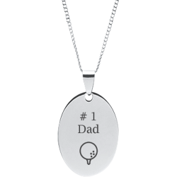 Stainless Steel Personalized Engraved Golf Ball Oval Pendant with Chain