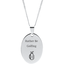 Stainless Steel Personalized Engraved Golf Bag Oval Pendant with Chain