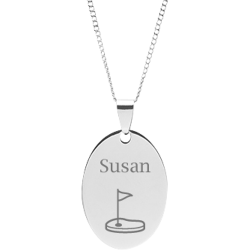 Stainless Steel Personalized Engraved Golf Green Oval Pendant with Chain