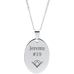 Stainless Steel Personalized Engraved Baseball Field Oval Pendant with Chain