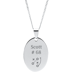 Stainless Steel Personalized Engraved Football Play Oval Pendant with Chain