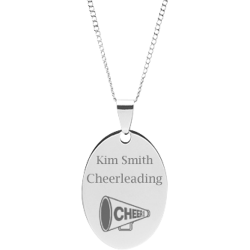 Stainless Steel Personalized Engraved Cheerleading Oval Pendant with Chain