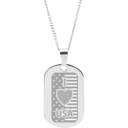 Stainless Steel Engraved I Love USA Flag Pendant  with FDR Quote