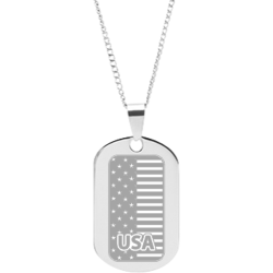 Stainless Steel Personalized Engraved USA Flag Pendant with Chain