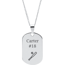 Stainless Steel Personalized Engraved Baseball Bat & Ball Sports Pendant with Chain