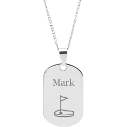 Stainless Steel Personalized Engraved Golf Flag and Green Sports Pendant with Chain