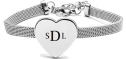 Stainless Steel Personalized Love Heart 7.25" Bracelet with Extender Engravable