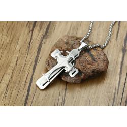 Extra Large Personalized Engraved Stainless Steel Four Layer Byzantine Cross on Chain