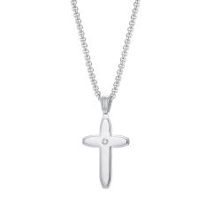 Rounded Edge Cross Pendant with Crystal Accent on Chain