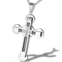 Personalized Engraved Bold Cross Pendant with Greek Key and Cable Insert