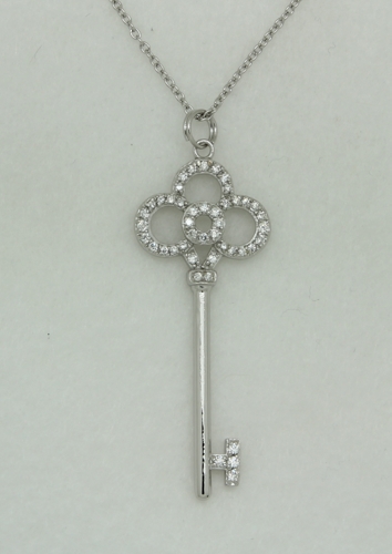 Sterling Silver and Cubic Zirconia Key to My Heart Pendant on SS Chain