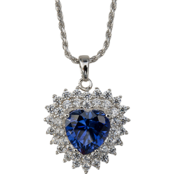 Sterling Silver Sapphire Blue Cubic Zirconia Cluster Heart Pendant with Chain