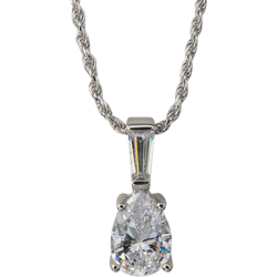 Sterling Silver Pear and Baguette Cubic Zirconia Solitaire Pendant