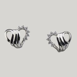 Sterling Silver Cubic Zirconia Swirl Heart Pierced Earrings