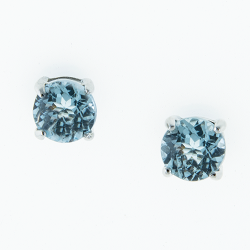 Sterling Silver  Blue Topaz 6mm Round Solitaire Earrings