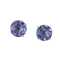 Sterling Silver Amethyst 8mm Round Solitaire Earrings