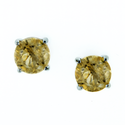 Sterling Silver Citrine 8mm Round Solitaire Earrings