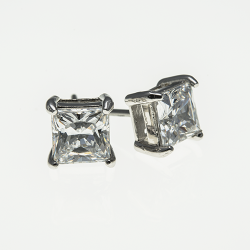 Sterling Silver 5x5mm Cubic Zirconia Princess Cut Solitaire Earrings
