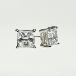 Sterling Silver 7x7mm Cubic Zirconia  Princess Cut Solitaire Earrings