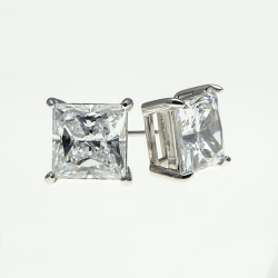 Sterling Silver 9x9mm Cubic Zirconia Princess Cut  Solitaire Earrings