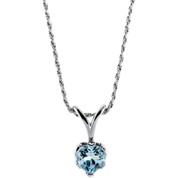 Sterling Silver Genuine 8mm Blue Topaz Heart Solitaire Pendant with Chain