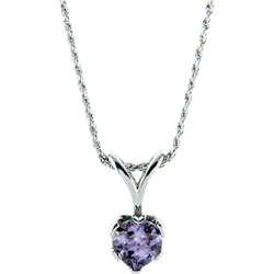 Sterling Silver Genuine 8mm Amethyst Heart Solitaire Pendant