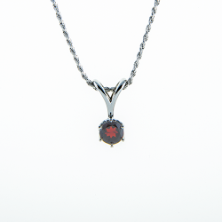Sterling Silver 6.5mm Garnet Round Solitaire Pendant