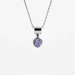 Sterling Silver Genuine Amethyst 7mm Round Solitaire Pendant with Chain