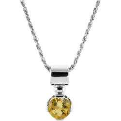 Sterling Silver Genuine Citrine 7mm Round Solitaire Pendant with Chain