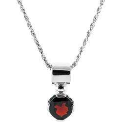 Sterling Silver Genuine Garnet 7mm Round Solitaire Pendant with Chain