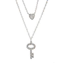 Sterling Silver Cubic Zirconia Key to My Heart Double Pendant Necklace
