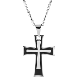Stainless Steel and Black Personalized Cross Pendant Engravable